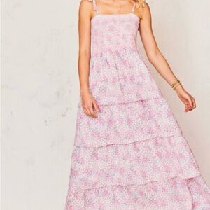 LoveShackFancy Caressa Pink Floral Maxi Dress